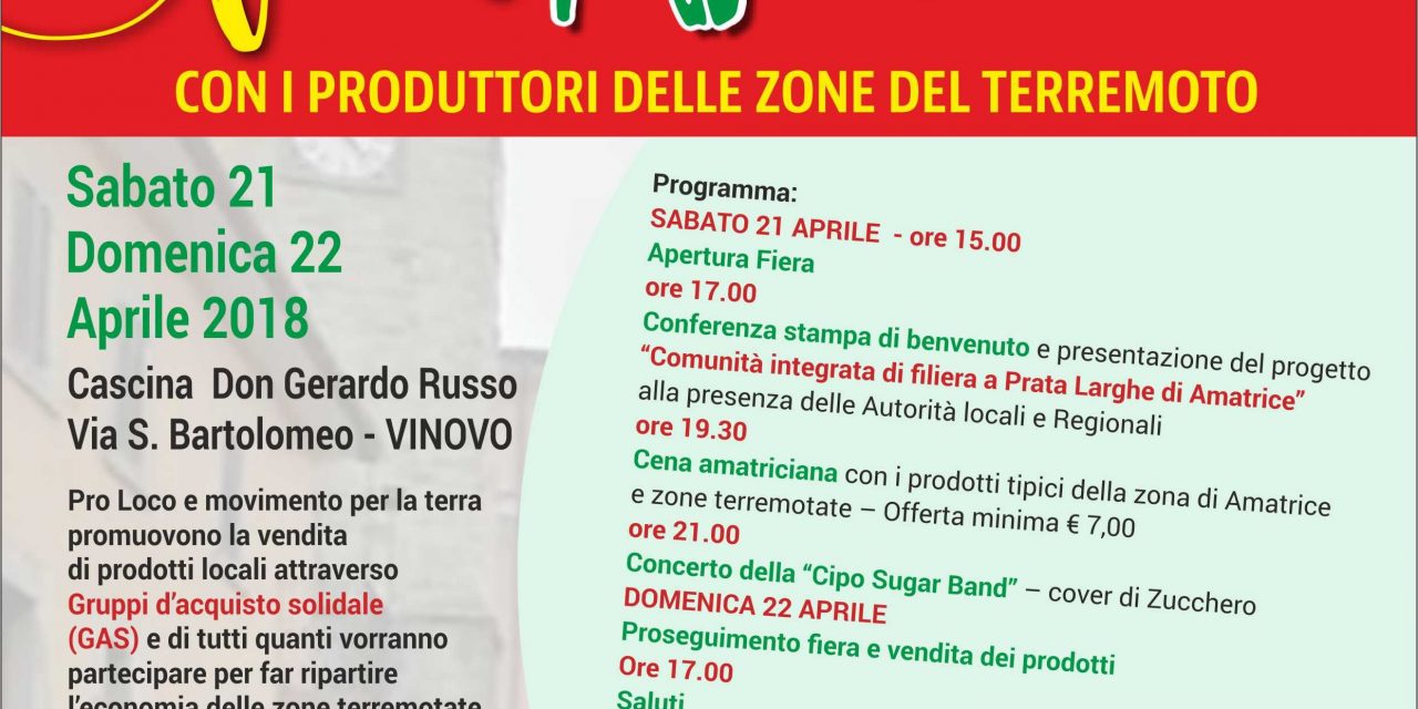 “Fieramica” per aiutare i produttori agroalimentari delle zone terremotate