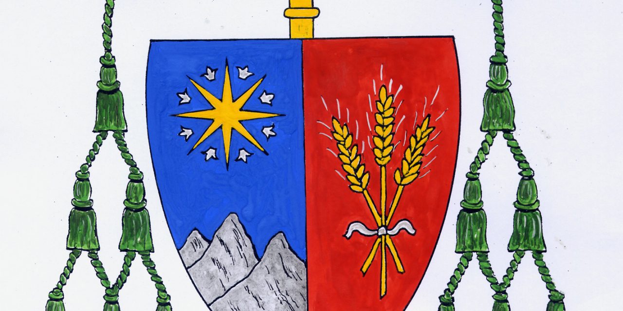 Lo stemma di don Roberto. Motto episcopale: “La speranza del raccolto è nel seme”