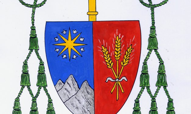 Lo stemma di don Roberto. Motto episcopale: “La speranza del raccolto è nel seme”