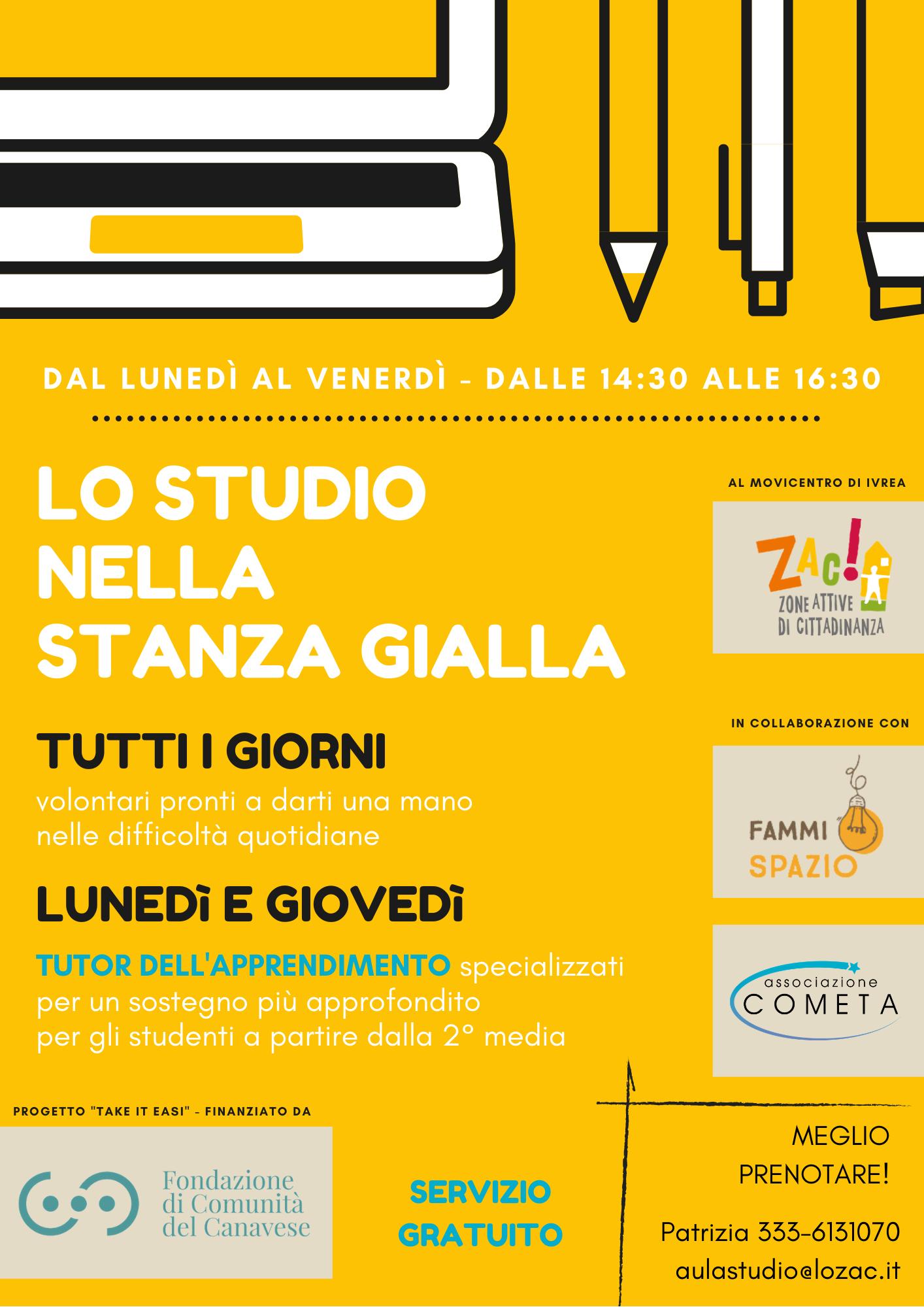 Sostegno allo studio e interventi educativi con il progetto Take it EASI: educare, ascoltare, studiare, insieme. Se ne occupa lo ZAC!