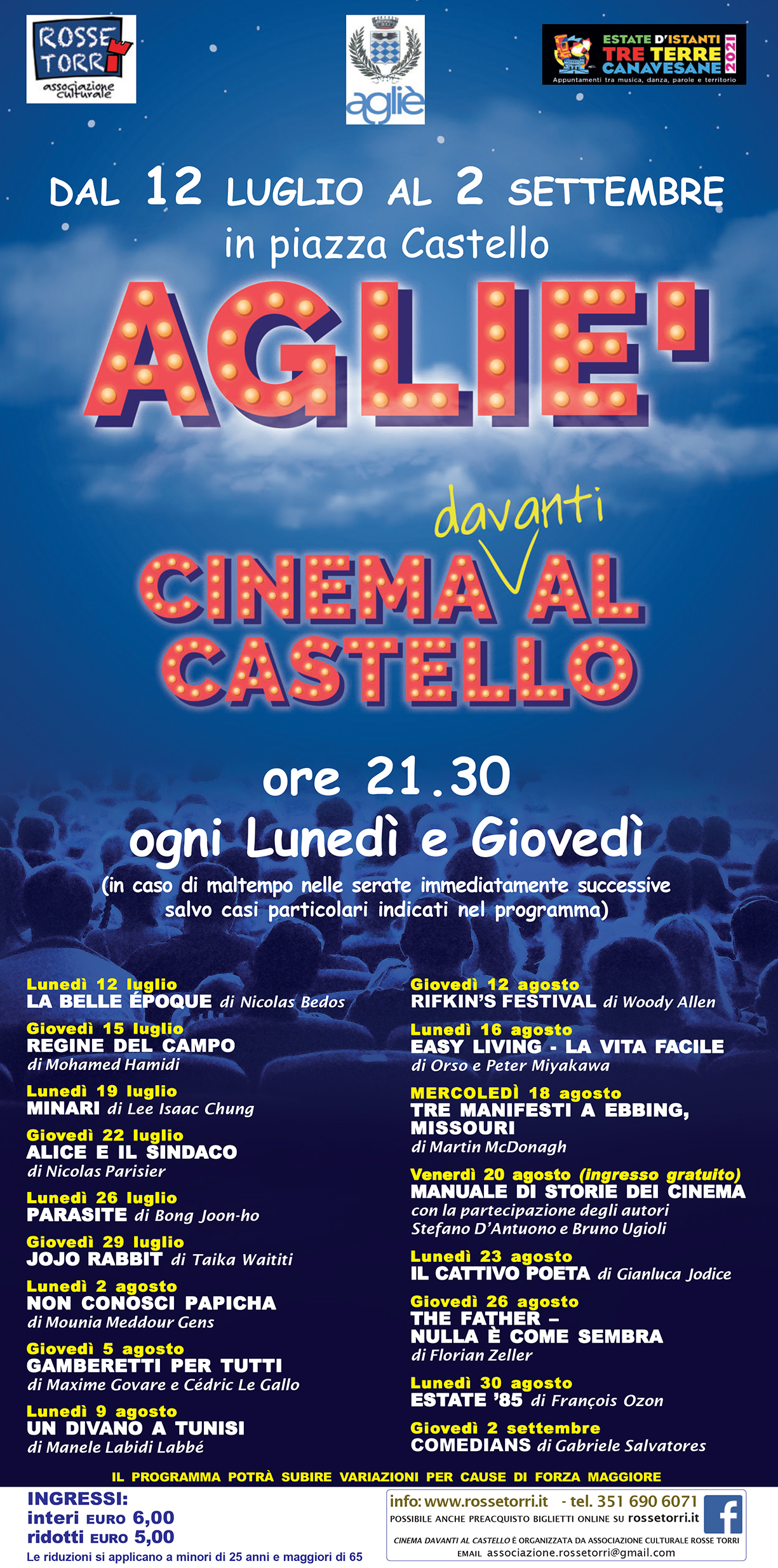 Ad Agliè “Cinema davanti al castello”: dal 12 luglio al 2 settembre 17 serate di cinema di qualità.