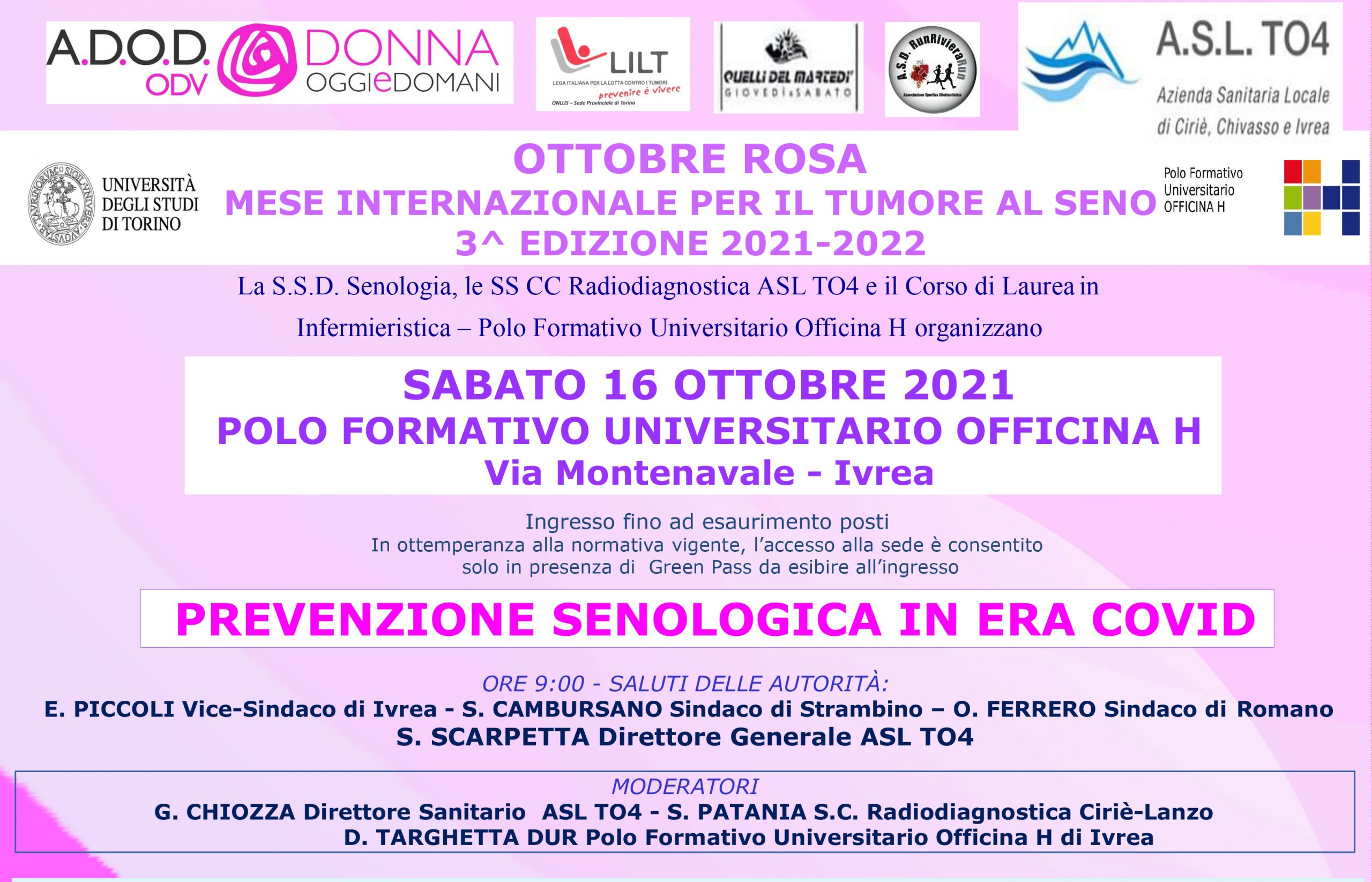 Ottobre Rosa: a Ivrea un incontro scientifico divulgativo aperto alla popolazione