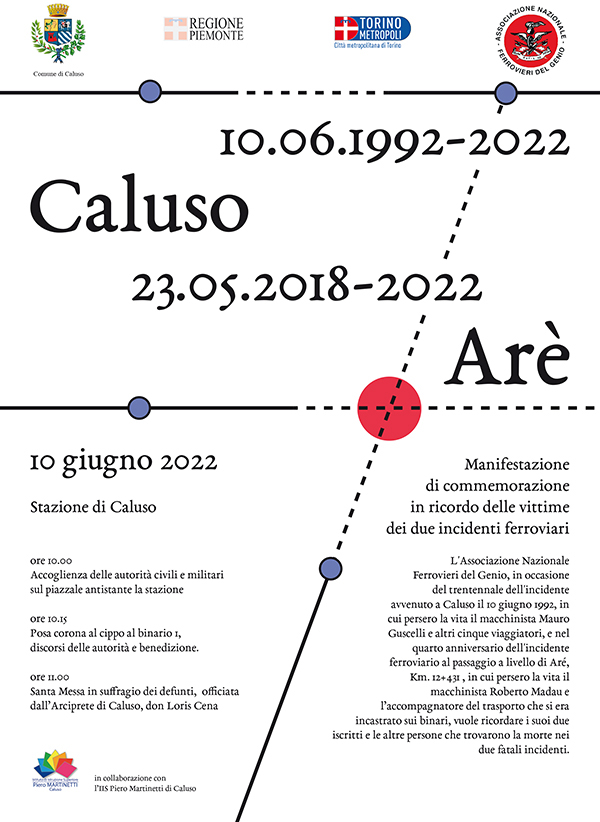 10 giugno 1992 – 23 maggio 2018. A Caluso il ricordo delle vittime degli incidenti ferroviari